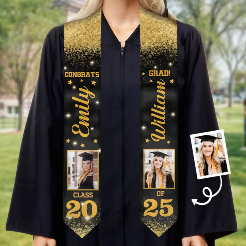Custom Photo From Dreams To Degrees Congrats Grad - Family Personalized Custom Triangle Graduation Stole - Graduation Gift For Family Members, Siblings, Brothers, Sisters