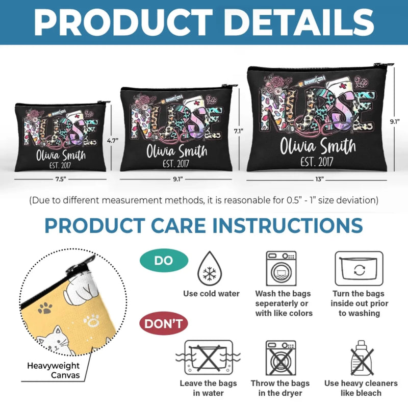 Healing Hands, Caring Hearts - Nurse Personalized Custom Cosmetic Bag - Appreciation, Thank You Gift, Nurse Life, Doctor Life