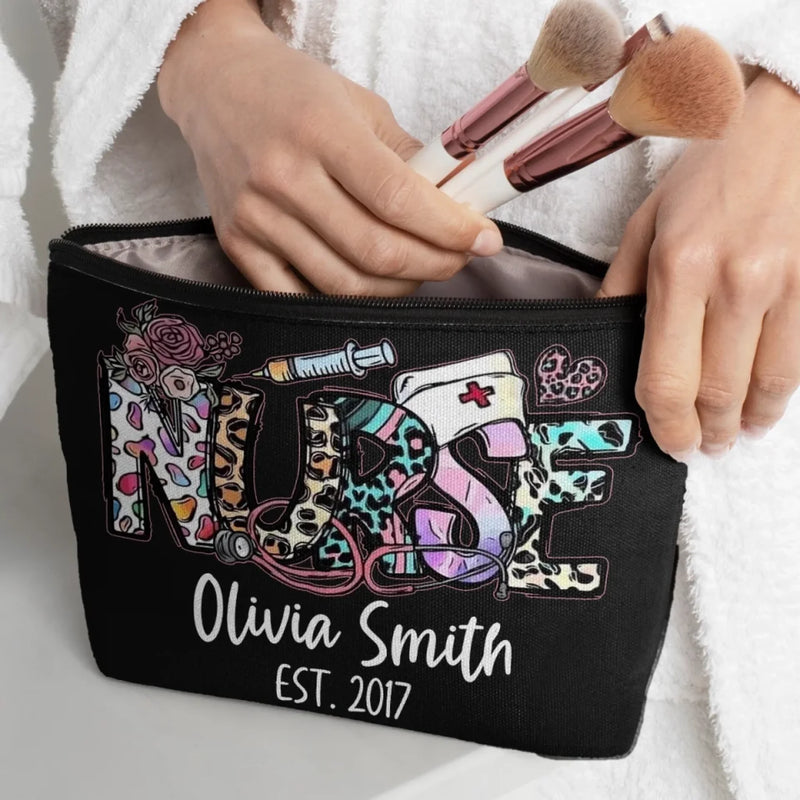 Healing Hands, Caring Hearts - Nurse Personalized Custom Cosmetic Bag - Appreciation, Thank You Gift, Nurse Life, Doctor Life
