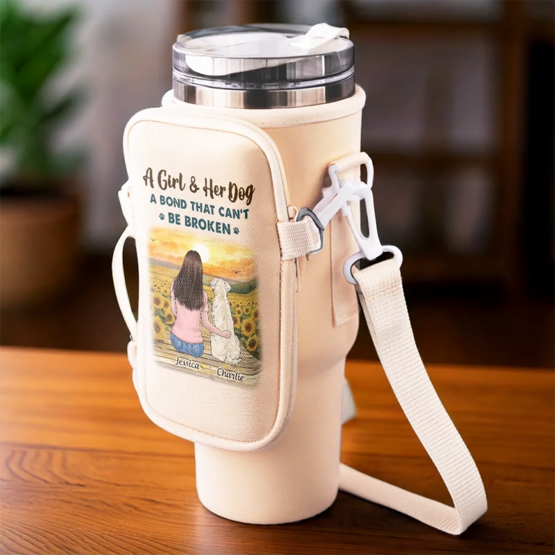 The Best Part Of Me Is My Dog - Dog Personalized Custom Neoprene Water Bottle Carrier With Pocket - Gift For Pet Owners, Pet Lovers
