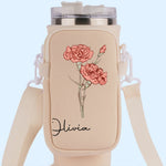 Grow Strong, Flourish Like A Flower - Family Personalized Custom Neoprene Water Bottle Carrier With Pocket - Gift For Women
