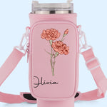 Grow Strong, Flourish Like A Flower - Family Personalized Custom Neoprene Water Bottle Carrier With Pocket - Gift For Women