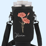 Grow Strong, Flourish Like A Flower - Family Personalized Custom Neoprene Water Bottle Carrier With Pocket - Gift For Women