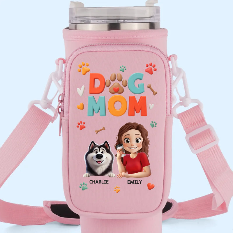Dog Mom Vibes Only - Dog Personalized Custom Neoprene Water Bottle Carrier With Pocket - Mother's Day, Gift For Pet Owners, Pet Lovers