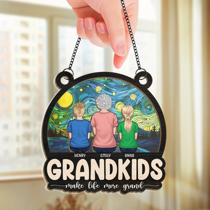 My Universe Is Built Of Grandkids - Family Personalized Window Hanging Suncatcher Ornament - Mother's Day, Gift For Mom, Grandma