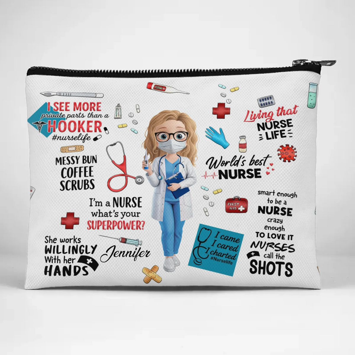 Living That Nurse Life - Nurse Personalized Custom Cosmetic Bag - Appreciation, Thank You Gift, Nurse Life, Doctor Life