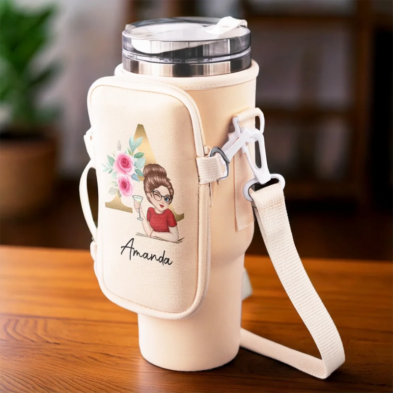 Winking Through Life Like A Pro - Family Personalized Custom Neoprene Water Bottle Carrier With Pocket - Gift For Yourself, Best Friends, Siblings, Family Members
