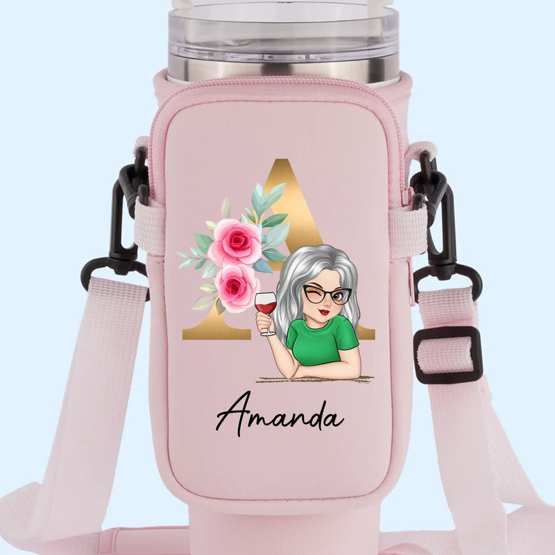 Winking Through Life Like A Pro - Family Personalized Custom Neoprene Water Bottle Carrier With Pocket - Gift For Yourself, Best Friends, Siblings, Family Members
