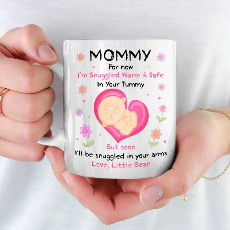 Warming Your Belly, Soon To Warm Your World - Family Personalized Custom Mug - Mother's Day, Baby Shower Gift, Gift For First Mom, Newborn Baby