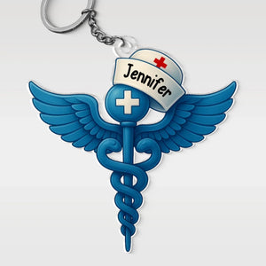 With Wings Of Compassion, I Serve - Nurse Personalized Custom Shaped Acrylic Keychain - Appreciation, Thank You Gift, Nurse Life, Doctor Life