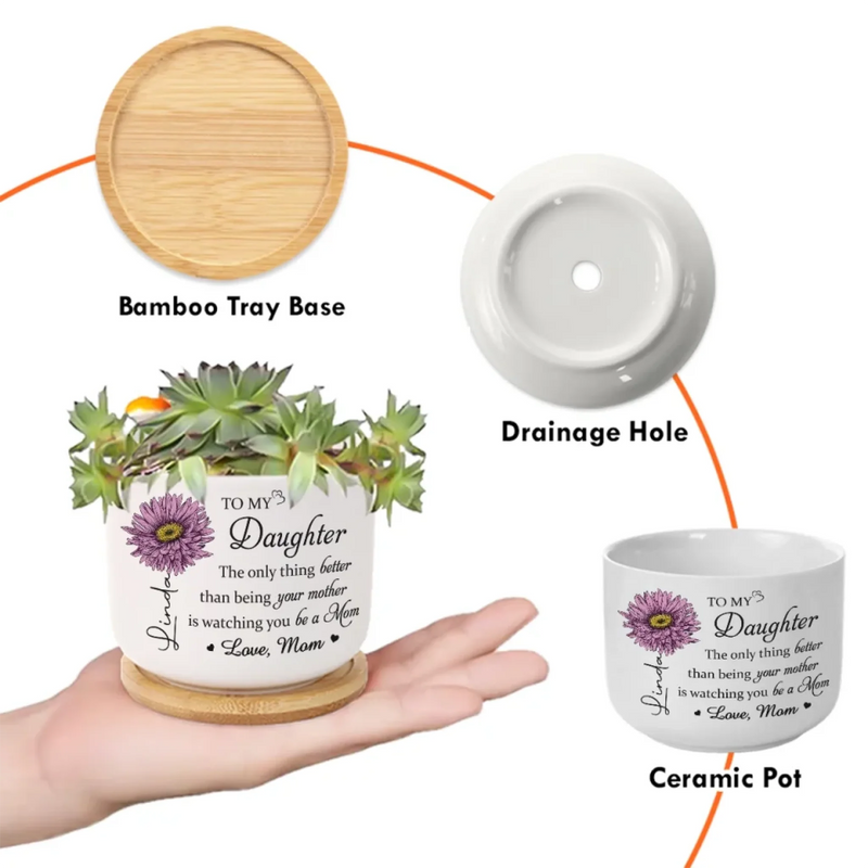 Love Grows Here - Family Personalized Custom Home Decor Ceramic Plant Pot - Mother's Day, House Warming Gift For Mom, Daughter