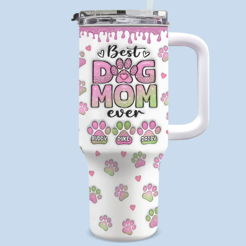 Heart Full Of Love, Hands Full Of Paws - Dog Personalized Custom 3D Inflated Effect Printed 40 Oz Stainless Steel Tumbler With Handle - Gift For Pet Owners, Pet Lovers