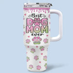 Heart Full Of Love, Hands Full Of Paws - Dog Personalized Custom 3D Inflated Effect Printed 40 Oz Stainless Steel Tumbler With Handle - Gift For Mom, Dog Lovers