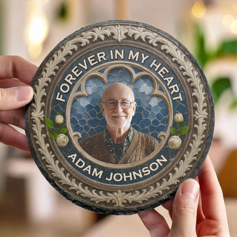 Custom Photo Your Love Still Guides Me - Memorial Personalized Custom Round Shaped Stone With Stand - Sympathy Gift For Family Members