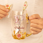 Bloom With Grace - Family Personalized Custom Enamel Flower Tea Cup With Lid & Spoon - Gift For Women