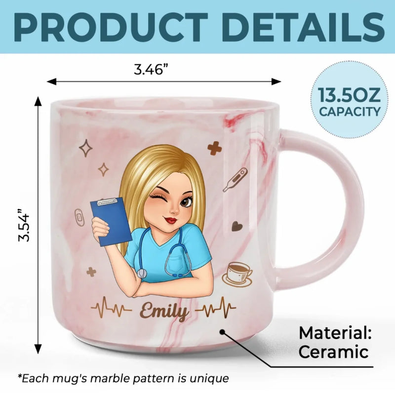Nursing Is A Work Of Heart - Nurse Personalized Custom Marble Mug - Appreciation, Thank You Gift, Nurse Life, Doctor Life