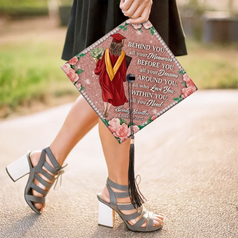 Behind You, All Your Memories - Family Personalized Custom Graduation Cap - Graduation Gift For Family Members, Siblings, Brothers, Sisters