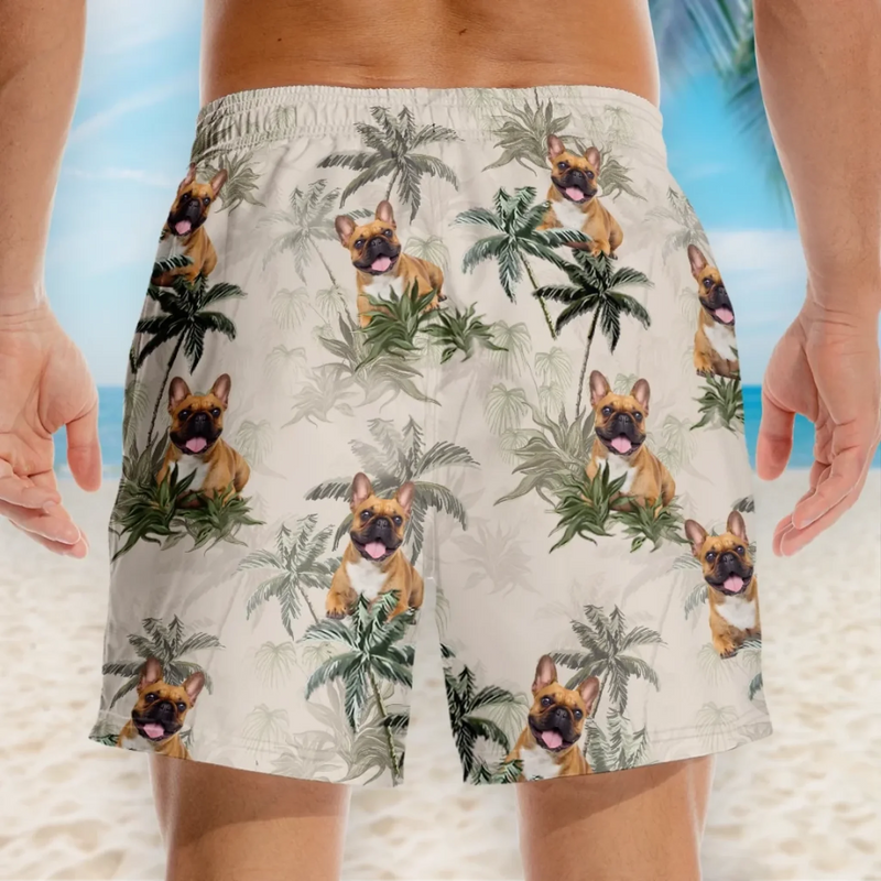 Custom Photo Island Boy With A Bark - Dog & Cat Personalized Custom Tropical Hawaiian Aloha Men Beach Shorts - Summer Vacation Gift For Pet Owners, Pet Lovers