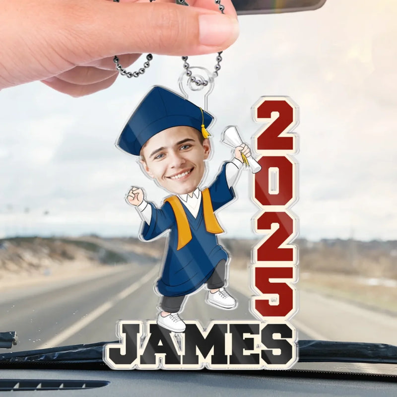 Custom Photo Cheers To The Tassel Hustle - Family Personalized Custom Car Ornament - Acrylic Custom Shaped - Graduation Gift For Family Members, Siblings, Brothers, Sisters