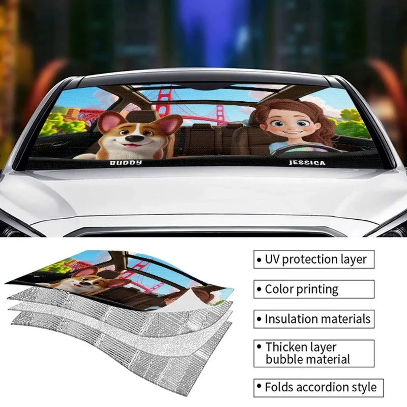 On The Road To Paw-Sibilities - Dog & Cat Personalized Custom Auto Windshield Sunshade, Car Window Protector - Mother's Day, Gift For Pet Owners, Pet Lovers