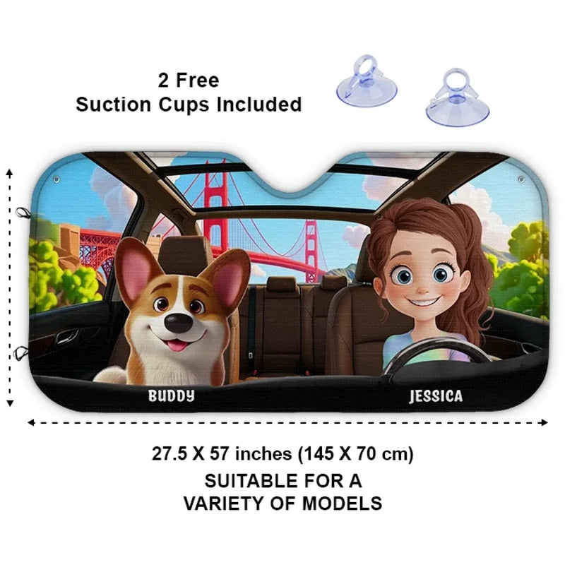 On The Road To Paw-Sibilities - Dog & Cat Personalized Custom Auto Windshield Sunshade, Car Window Protector - Mother's Day, Gift For Pet Owners, Pet Lovers