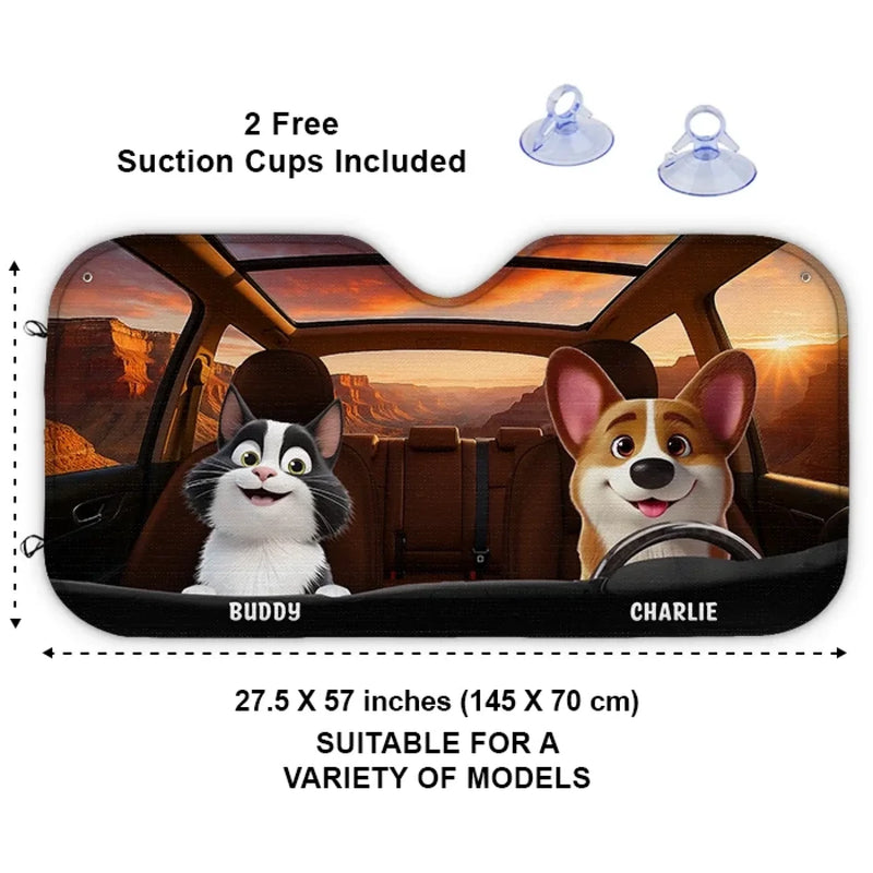 Paws On The Wheel, Tails On The Move - Dog & Cat Personalized Custom Auto Windshield Sunshade, Car Window Protector - Gift For Pet Owners, Pet Lovers