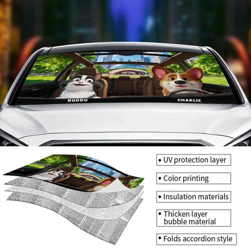 Cruisin’ With My Co-Pawlots - Dog & Cat Personalized Custom Auto Windshield Sunshade, Car Window Protector - Gift For Pet Owners, Pet Lovers