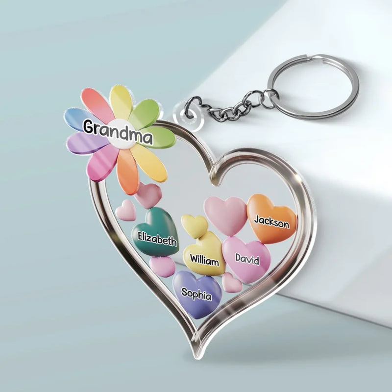 Together in Grandma’s Heart - Family Personalized Custom Shaped Acrylic Keychain - Mother's Day, Gift For Mom, Grandma