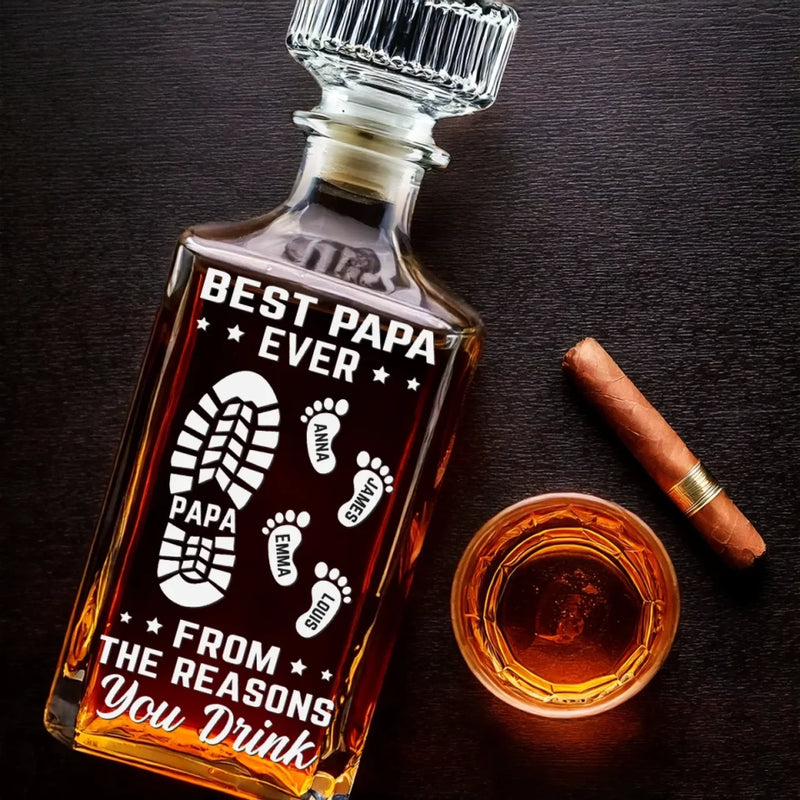 We’re The Reason You Pour A Double - Family Personalized Custom Glass Whiskey Bottle - Father's Day, Gift For Dad, Grandpa