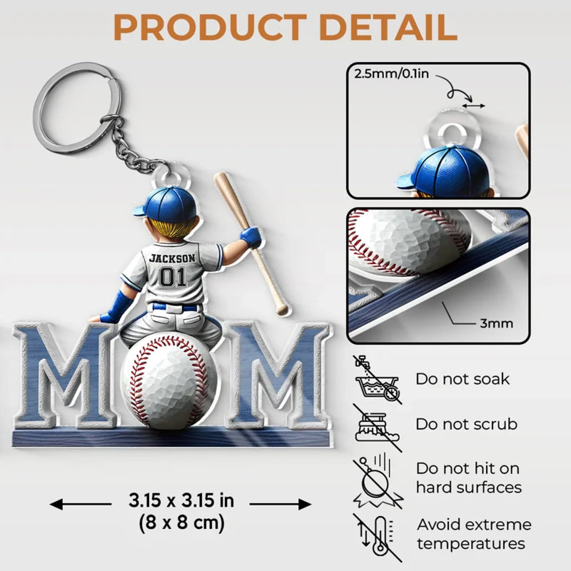 Baseball Life, Mom’s Pride - Family Personalized Custom Shaped Acrylic Keychain - Mother's Day, House Warming Gift For Mom, Sport Lovers, Sport Players