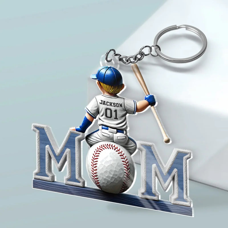 Baseball Life, Mom’s Pride - Family Personalized Custom Shaped Acrylic Keychain - Mother's Day, House Warming Gift For Mom, Sport Lovers, Sport Players