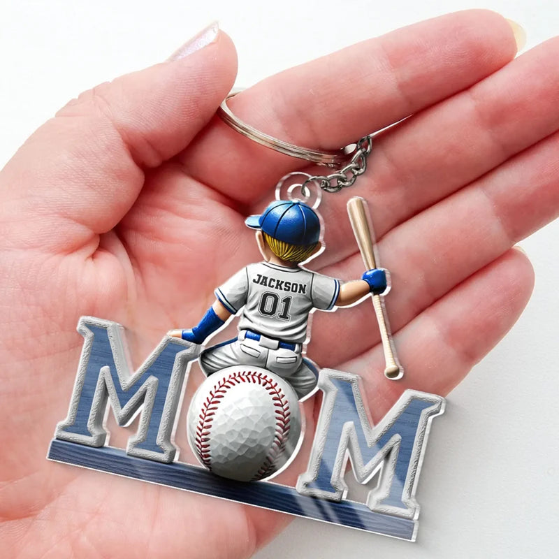 Baseball Life, Mom’s Pride - Family Personalized Custom Shaped Acrylic Keychain - Mother's Day, House Warming Gift For Mom, Sport Lovers, Sport Players