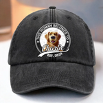 This Human Belongs To Me - Dog Personalized Custom Vintage Washed Denim Baseball Cap - Father's Day, Mother's Day, Gift For Dog Lovers