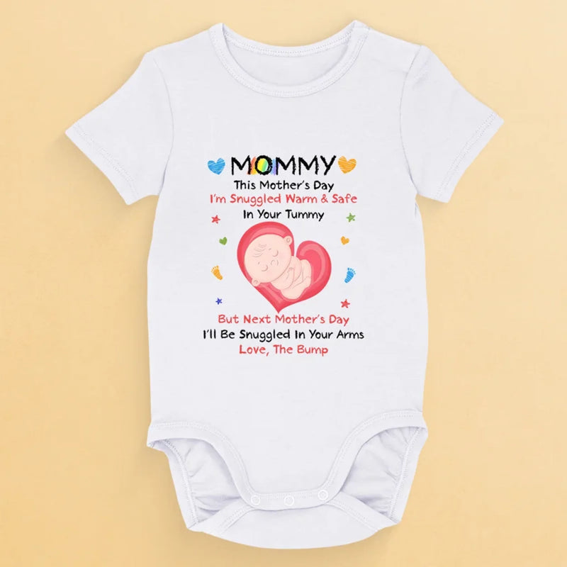 Snuggled in Your Tummy, Loved Forever - Family Personalized Custom Baby Onesie - Mother's Day, Baby Shower Gift, Gift For First Mom, Baby Kids, Newborn Baby