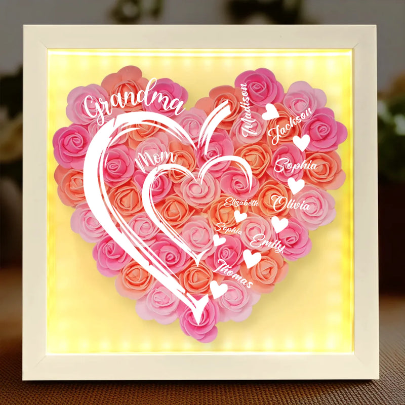 Love In Full Bloom - Family Personalized Custom Flower Shadow Box with LED - Mother's Day, Gift For Mom, Grandma