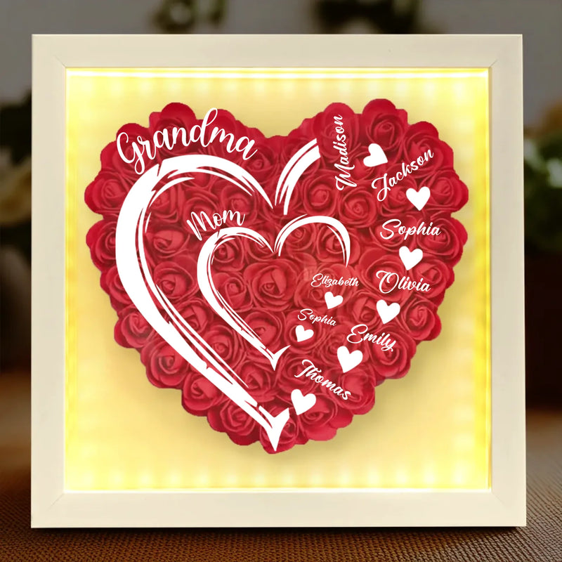 Love In Full Bloom - Family Personalized Custom Flower Shadow Box with LED - Mother's Day, Gift For Mom, Grandma