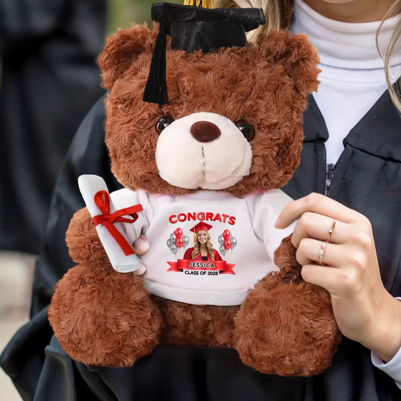Custom Photo Congrats, Future Begins Now - Family Personalized Custom Graduation Teddy Bear Plush - Graduation Gift For Family Members, Siblings, Brothers, Sisters