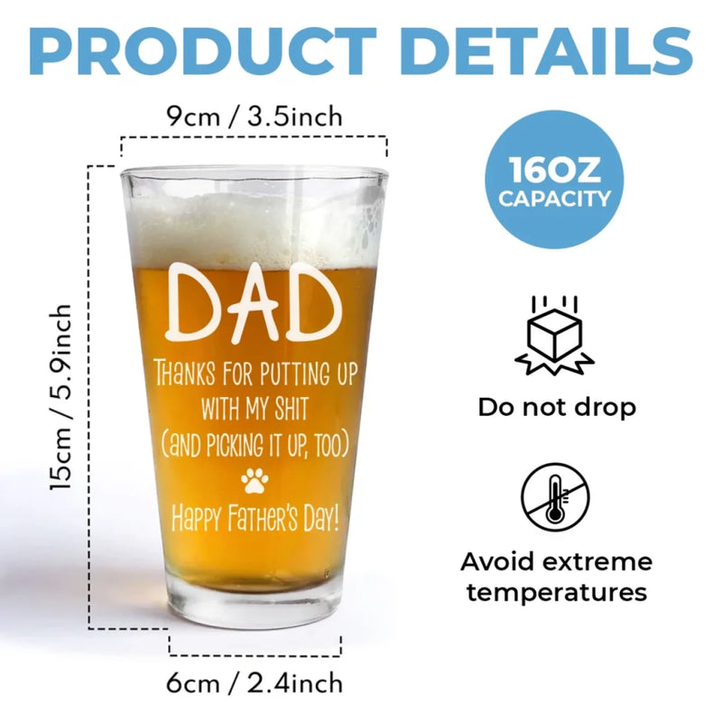 Happy Father's Day To My Snack Provider - Dog Personalized Custom Beer Glass - Father's Day, Gift For Pet Owners, Pet Lovers