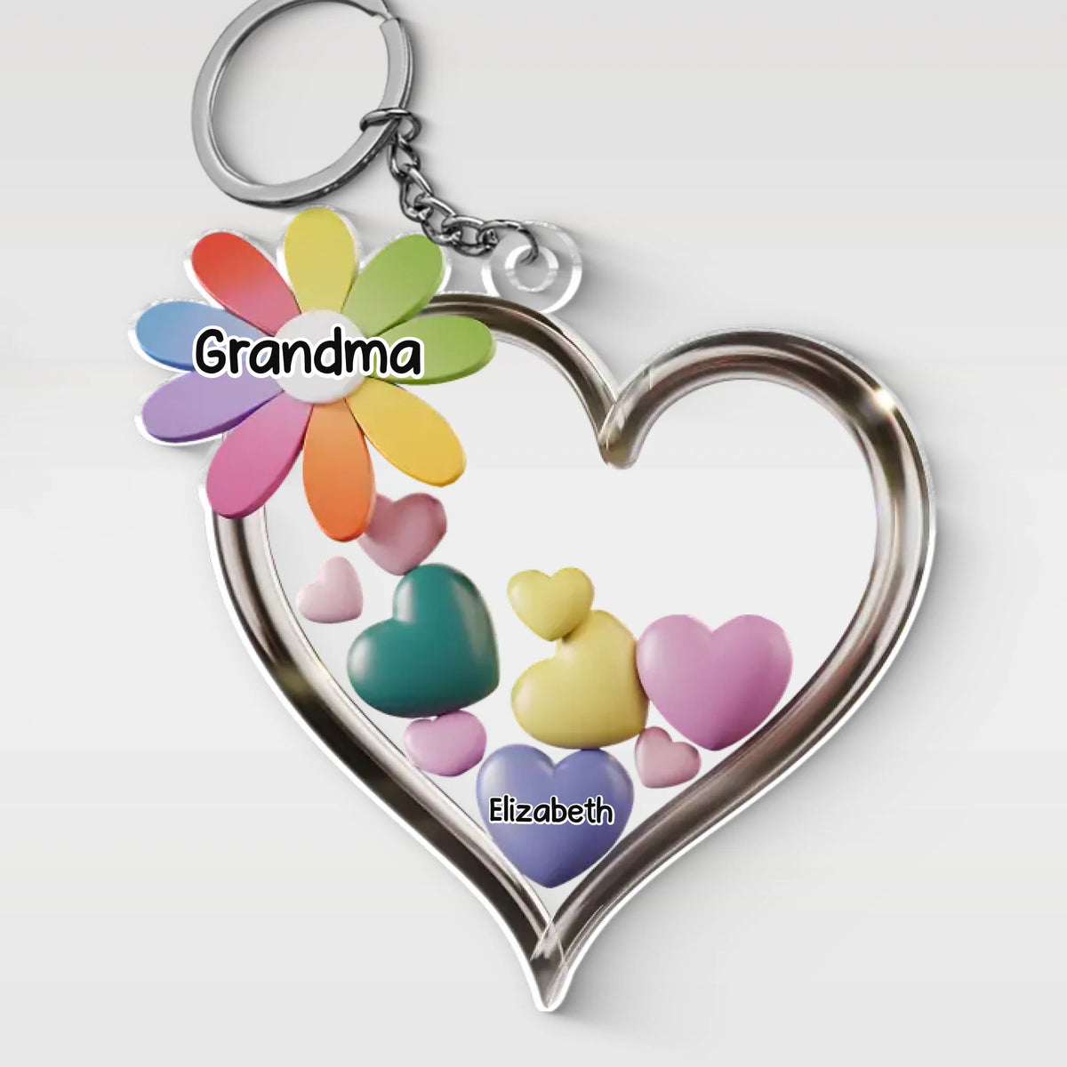 Together in Grandma’s Heart - Family Personalized Custom Shaped Acrylic Keychain - Mother's Day, Gift For Mom, Grandma