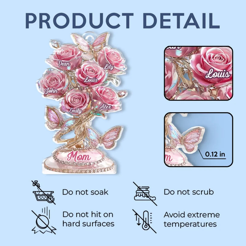 Every Rose Tells Your Story - Family Personalized Custom Car Ornament - Acrylic Custom Shaped - Mother's Day, Gift For Mom, Grandma