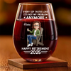 Officially Off The Clock - Personalized Custom Wine Glass - Appreciation, Retirement Gift For Yourself, Best Friends, Siblings, Family Members, Coworkers