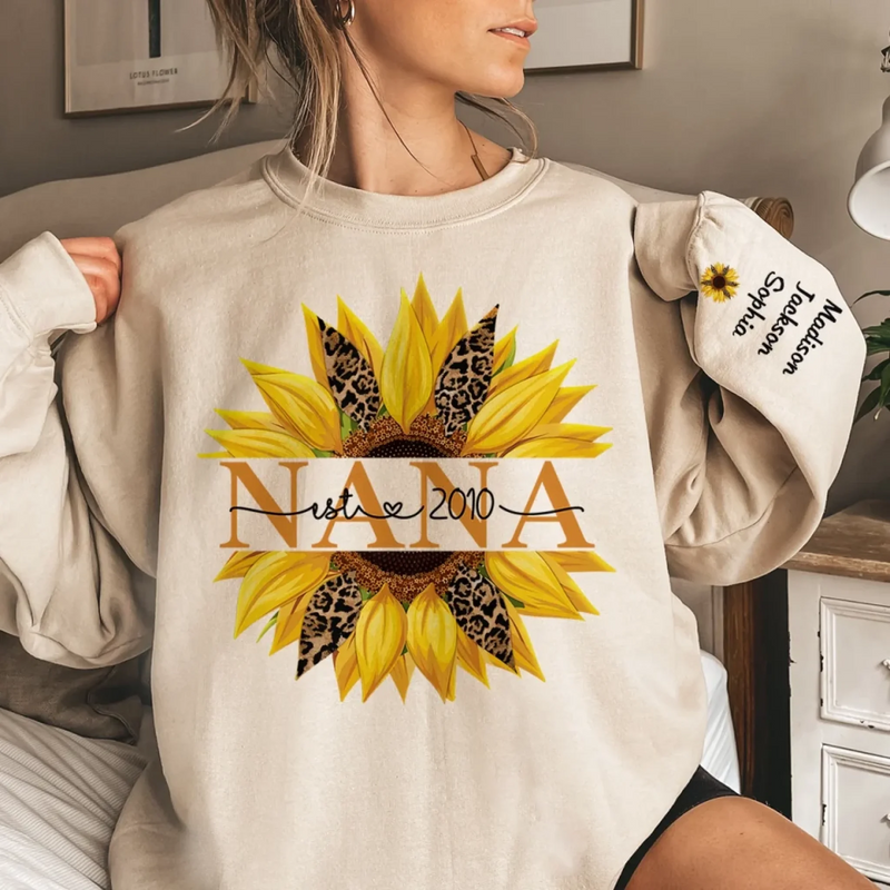 Mom, Blooming With Love - Family Personalized Custom Unisex Sweatshirt, Hoodie With Design On Sleeve - Mother's Day, Gift For Mom, Grandma