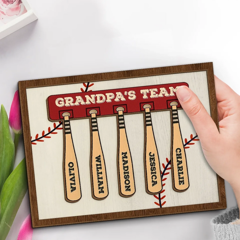 His Team, His Pride - Family Personalized Custom 2-Layered Wooden Plaque With Stand - Father's Day, Gift For Dad, Grandpa, Sport Lovers, Sport Players