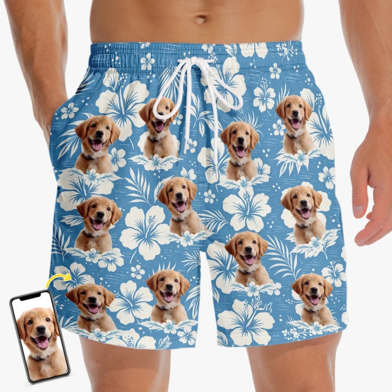 Custom Photo Pawsitive Island Energy - Dog & Cat Personalized Custom Tropical Hawaiian Aloha Men Beach Shorts - Summer Vacation Gift For Pet Owners, Pet Lovers
