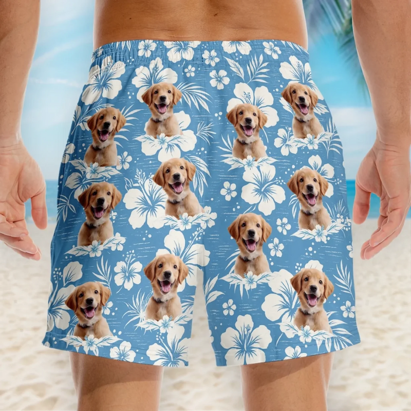 Custom Photo Pawsitive Island Energy - Dog & Cat Personalized Custom Tropical Hawaiian Aloha Men Beach Shorts - Summer Vacation Gift For Pet Owners, Pet Lovers