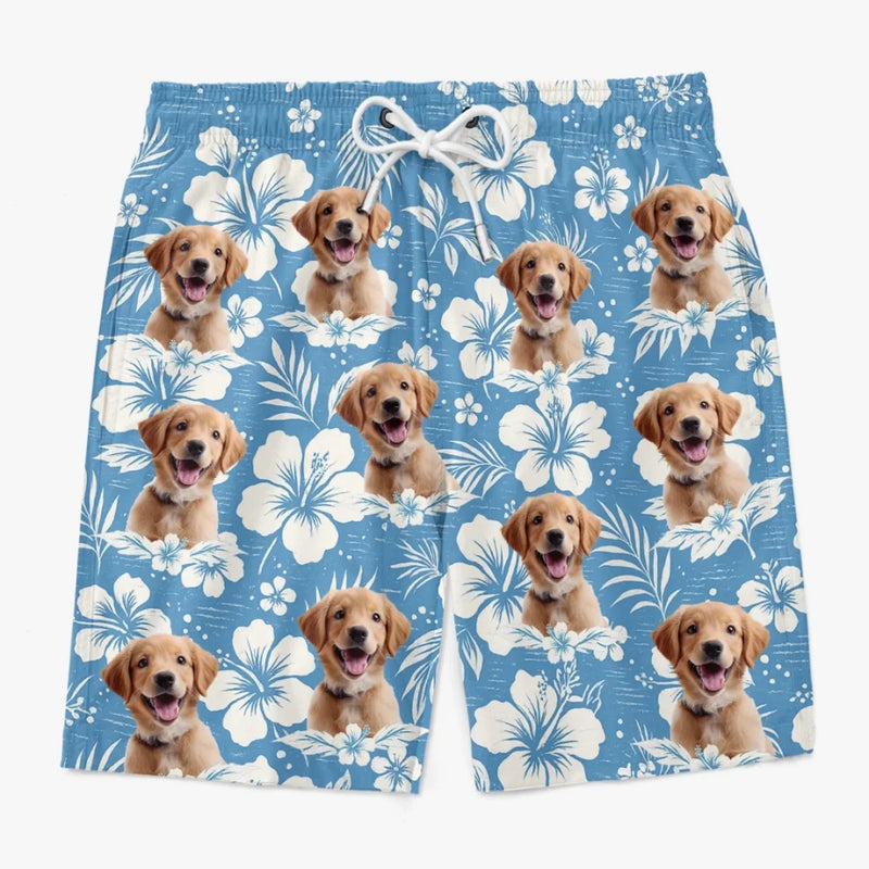 Custom Photo Pawsitive Island Energy - Dog & Cat Personalized Custom Tropical Hawaiian Aloha Men Beach Shorts - Summer Vacation Gift For Pet Owners, Pet Lovers