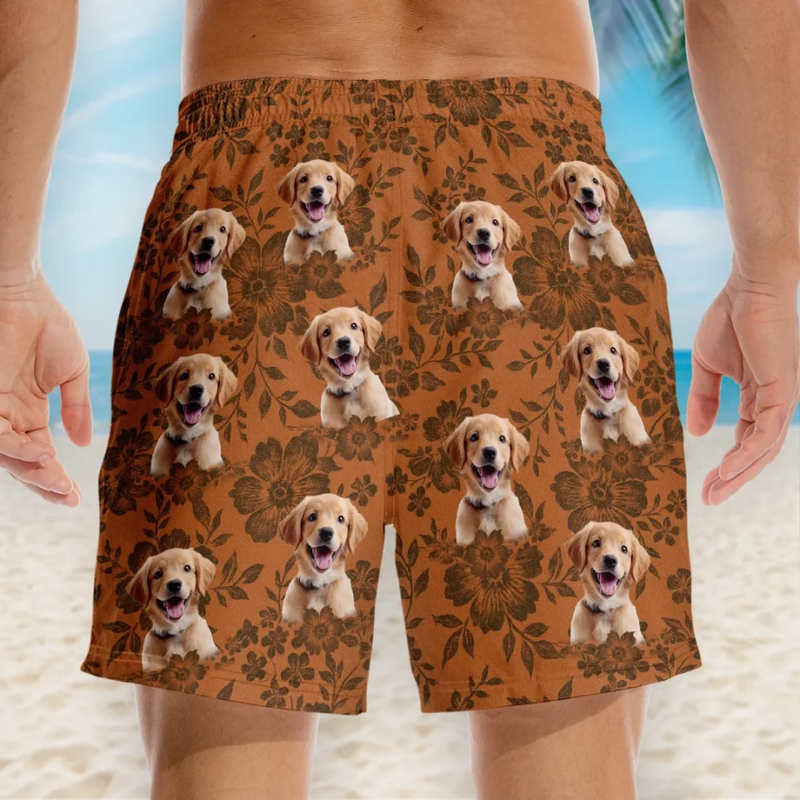 Custom Photo Sandy Paws & Aloha Days - Dog & Cat Personalized Custom Tropical Hawaiian Aloha Men Beach Shorts - Summer Vacation Gift For Pet Owners, Pet Lovers