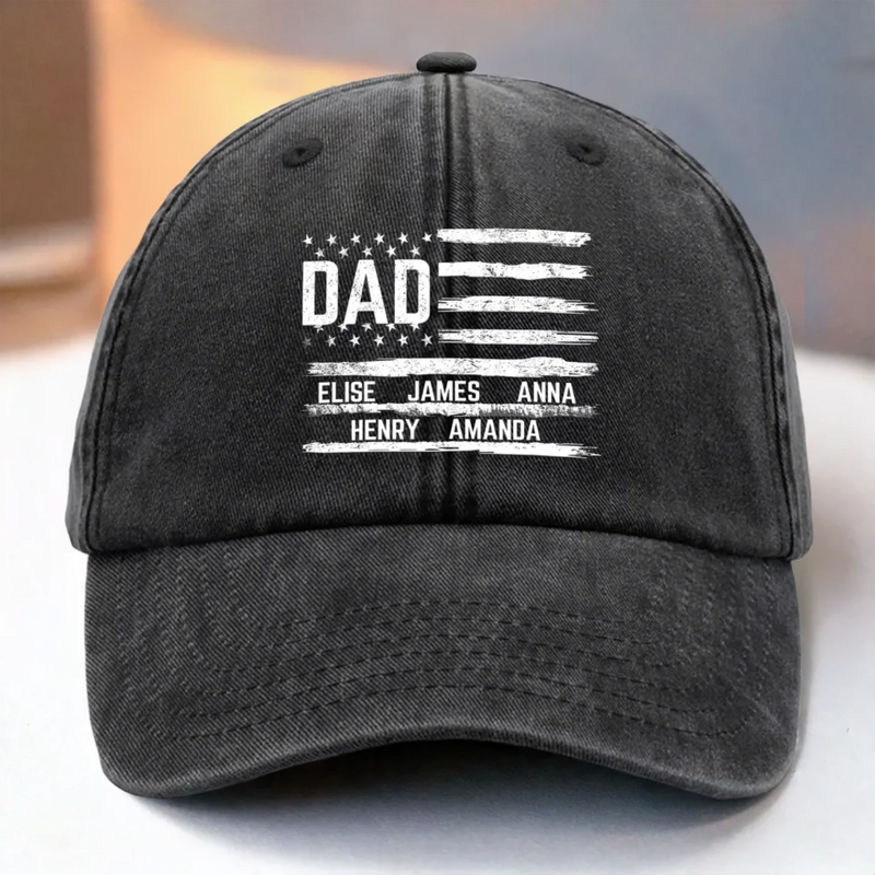 Carrying My Crew On My Cap - Family Personalized Custom Vintage Washed Denim Baseball Cap - Father's Day, Gift For Dad, Grandpa