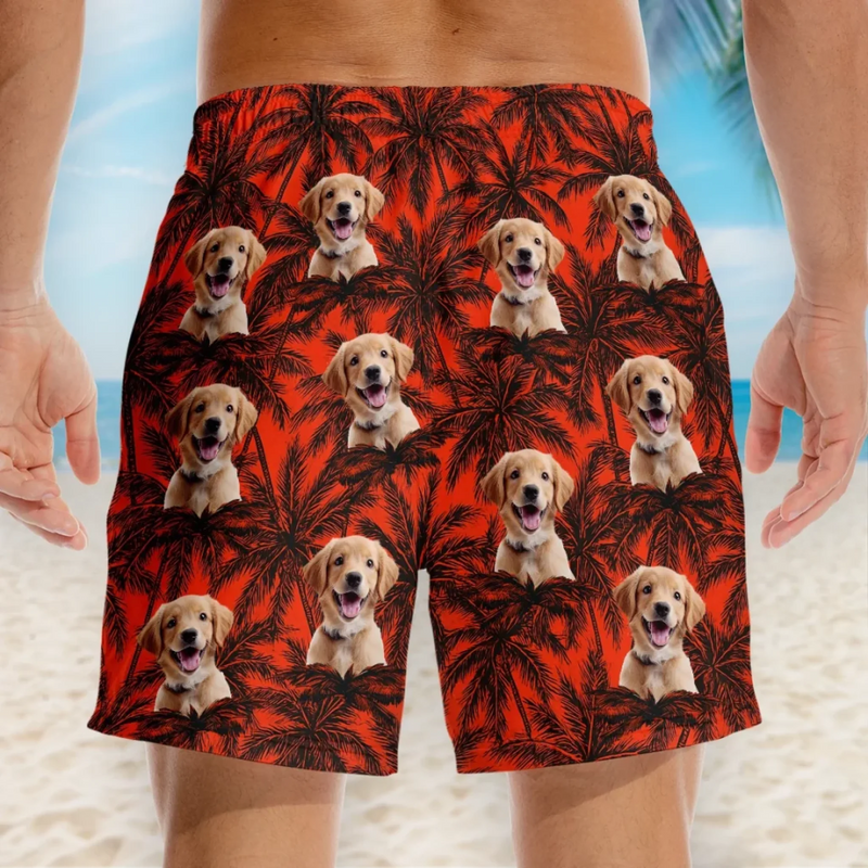 Custom Photo Pawty In Paradise - Dog & Cat Personalized Custom Tropical Hawaiian Aloha Men Beach Shorts - Summer Vacation Gift For Pet Owners, Pet Lovers