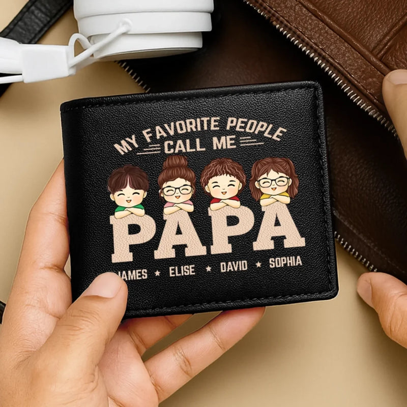 Custom Double-Sided Printed Leather Wallet - Personalized Father's Day Birthday Gifts For Dad - My Favorite People Call Me Papa